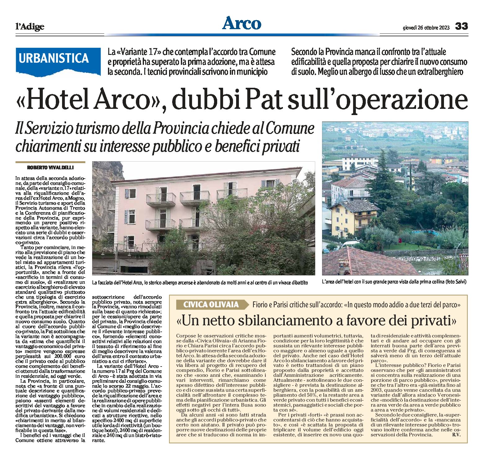 Arco: Hotel Arco, dubbi Pat sull’operazione
