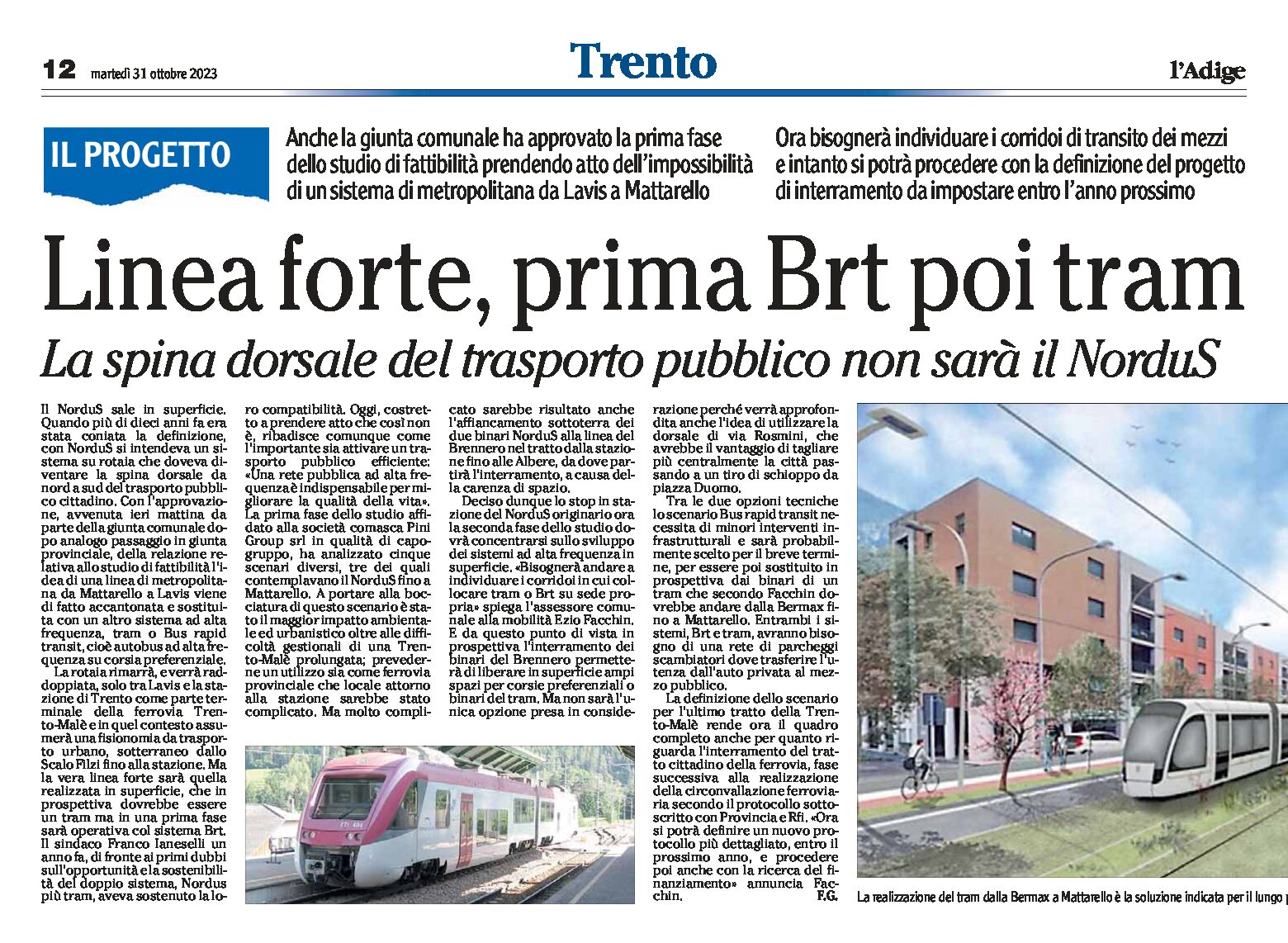 Trento: Linea forte, prima Brt poi tram