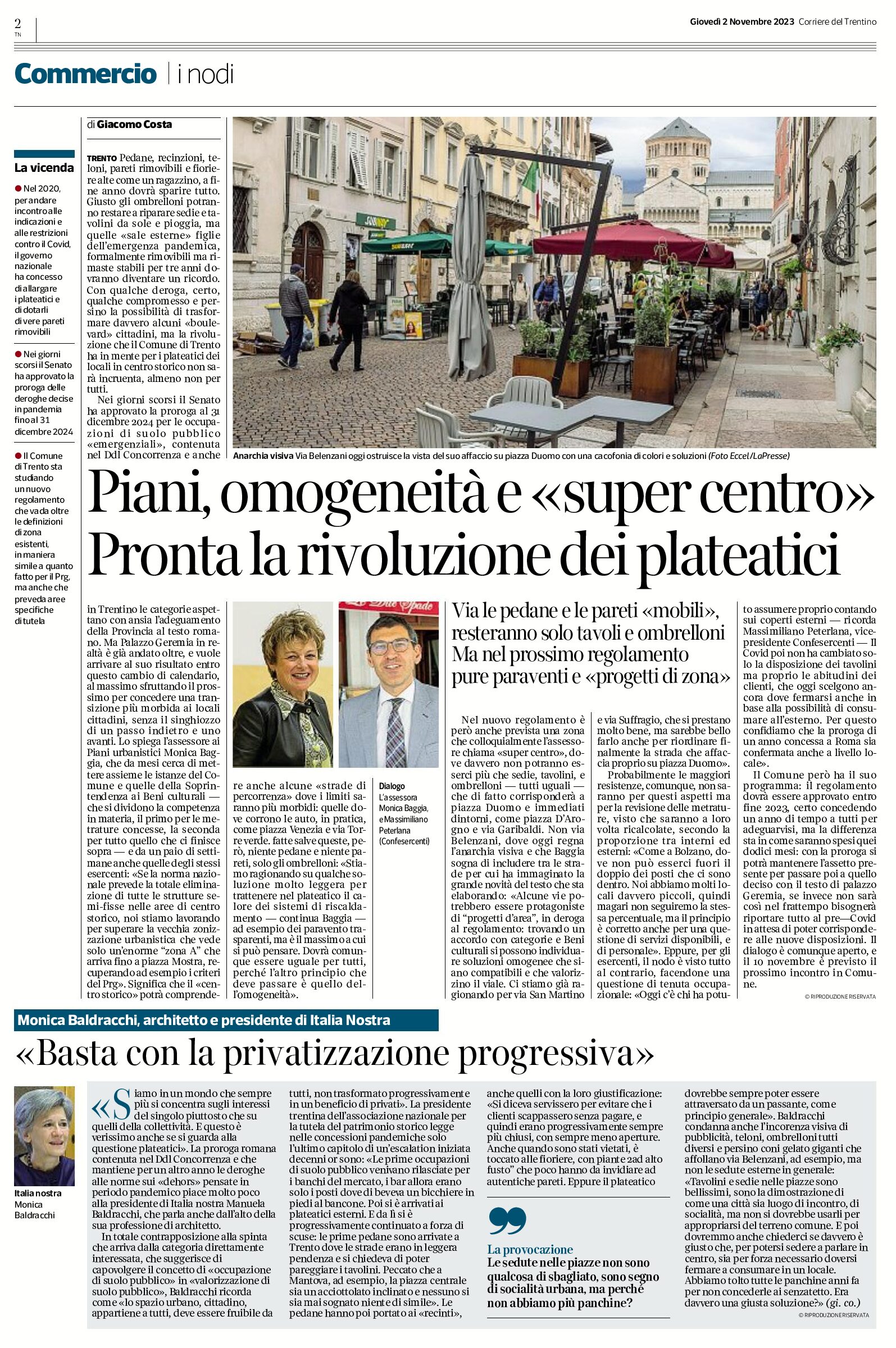 Trento, plateatici: Baldracchi di Italia Nostra “basta con la privatizzazione progressiva”