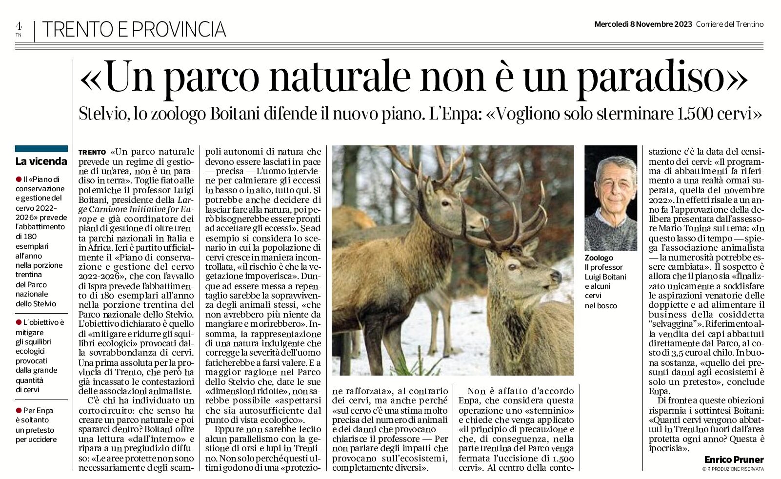 Cervi: Enpa, un parco naturale non è un paradiso