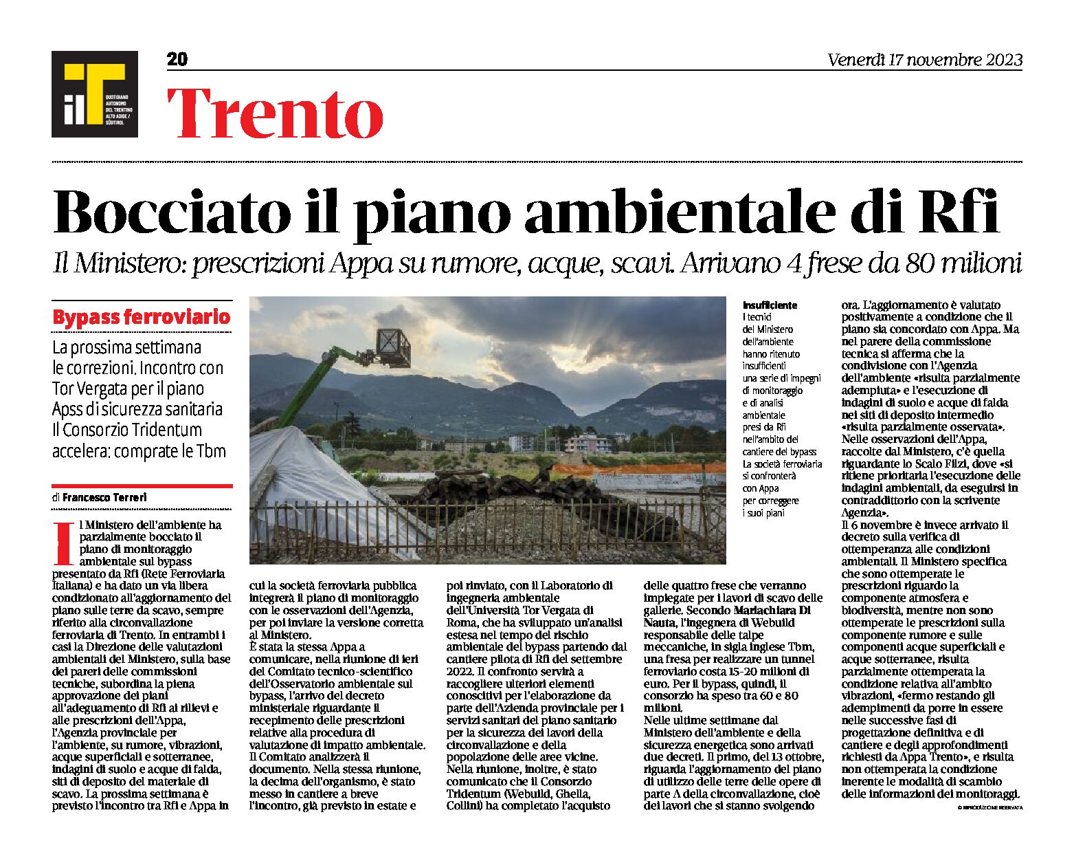 Trento, bypass: bocciato il piano ambientale di Rfi