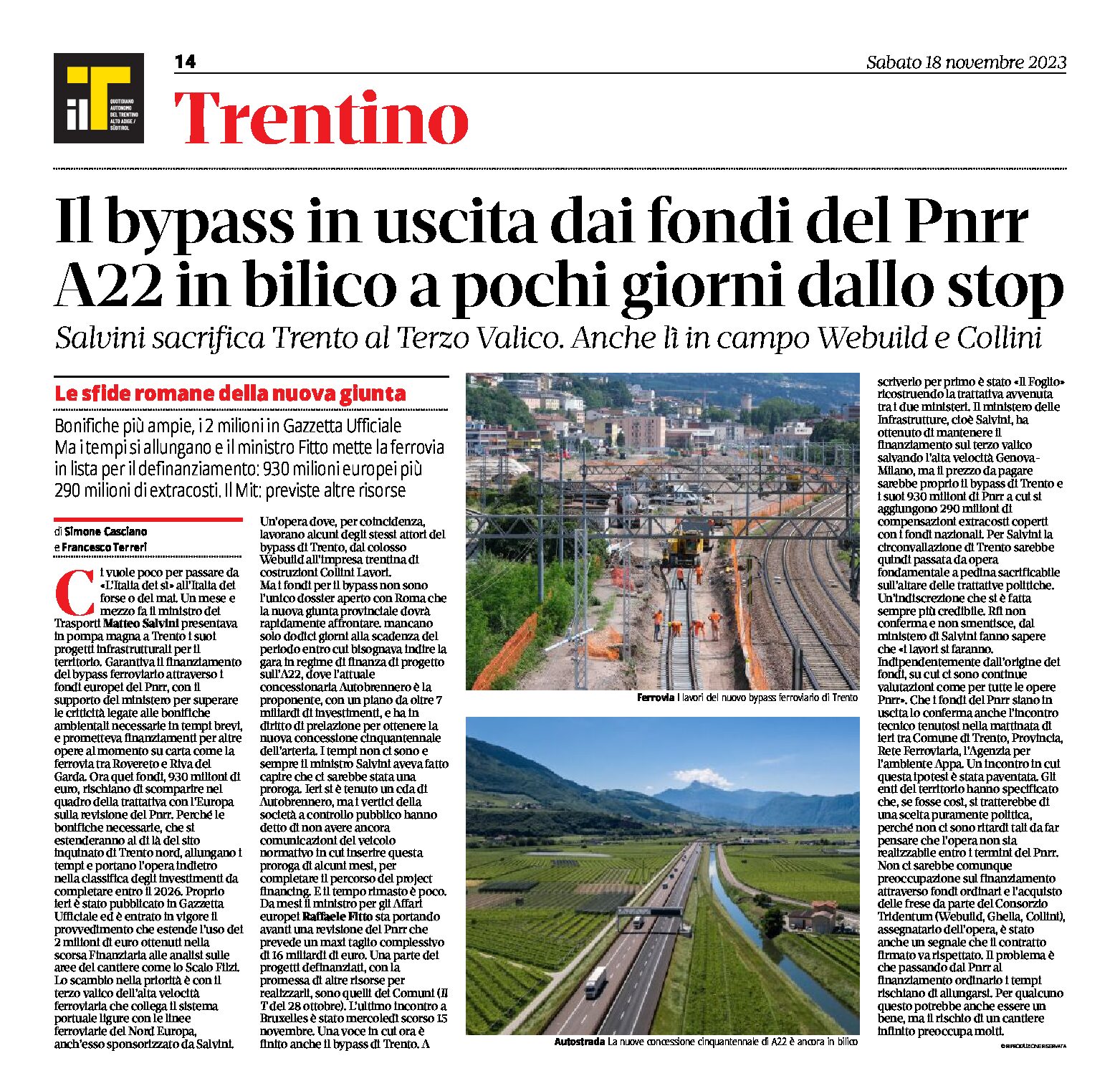 Trento: il bypass in uscita dai fondi del Pnrr. Salvini sacrifica Trento al Terzo Valico