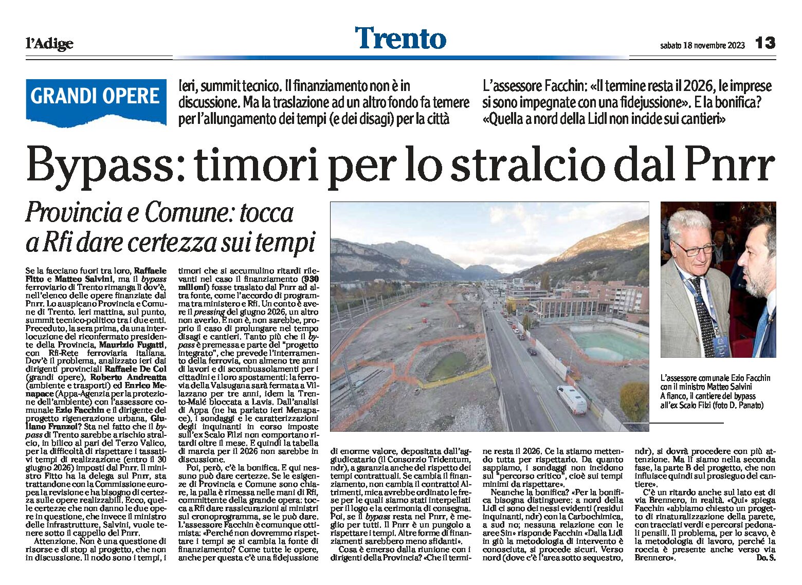 Trento, bypass: timori per lo stralcio dal Pnrr