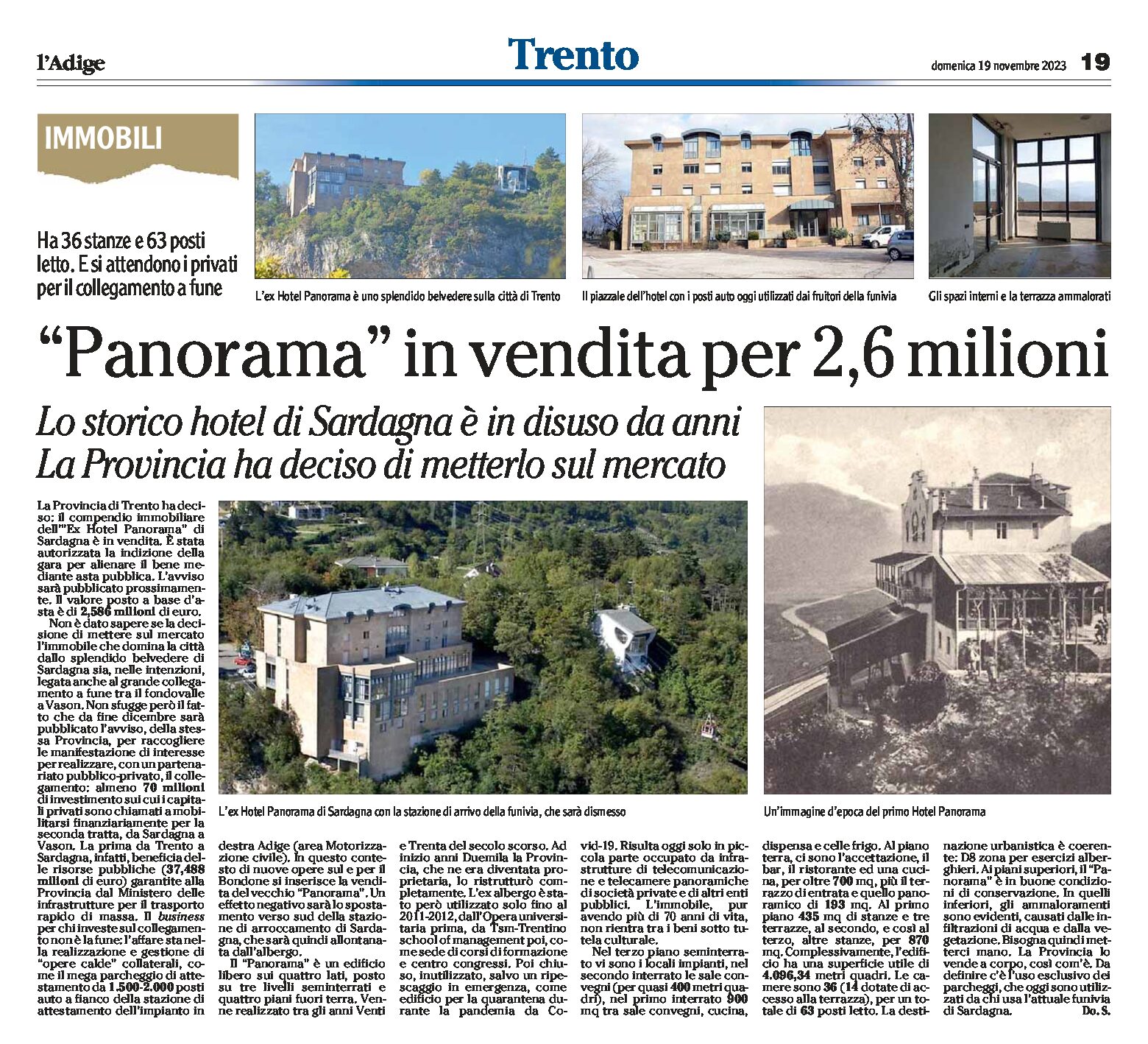 Sardagna: l’ex Hotel Panorama, in disuso da anni, è in vendita