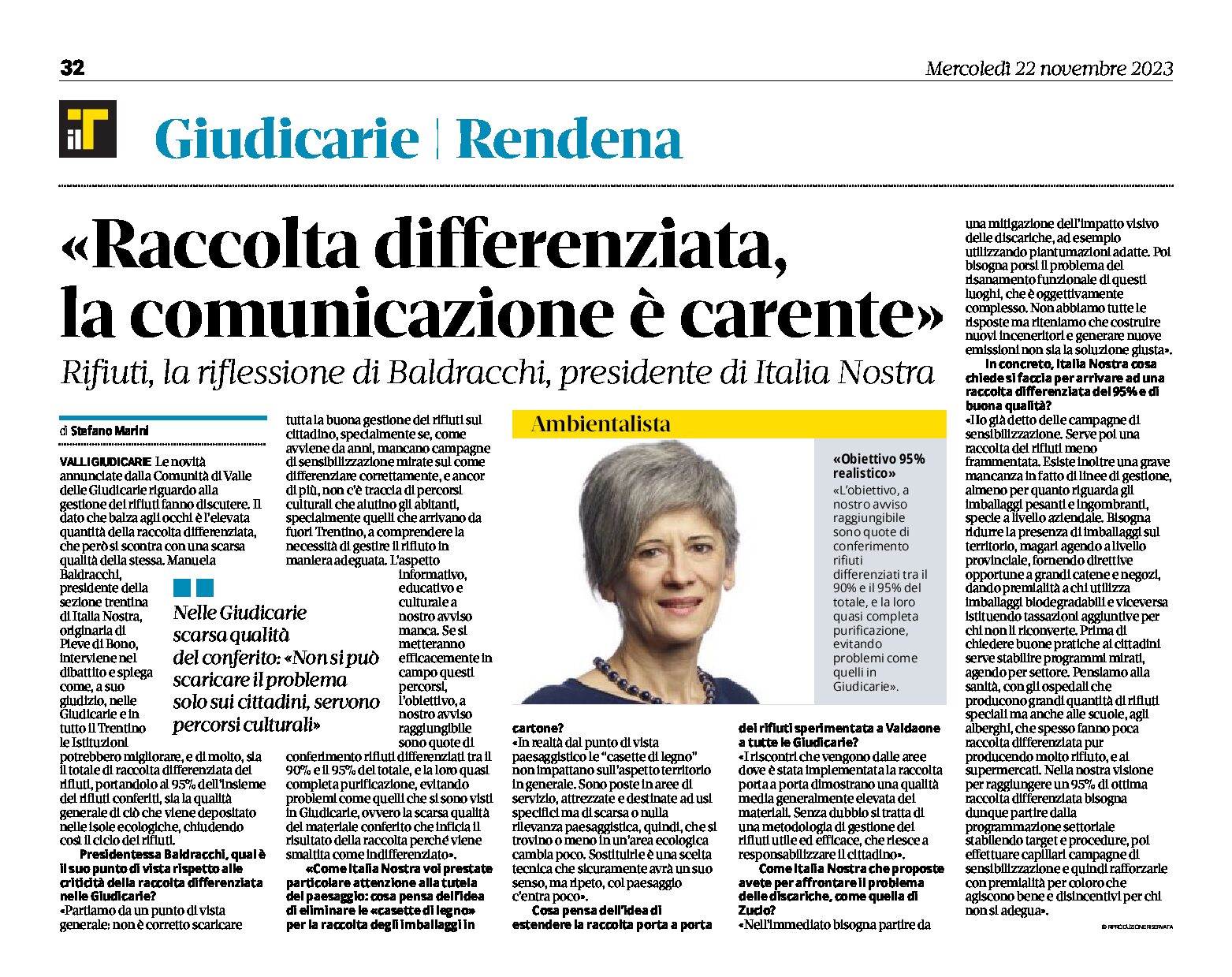 Trentino: raccolta differenziata, comunicazione carente, intervista a Baldracchi presidente di Italia Nostra