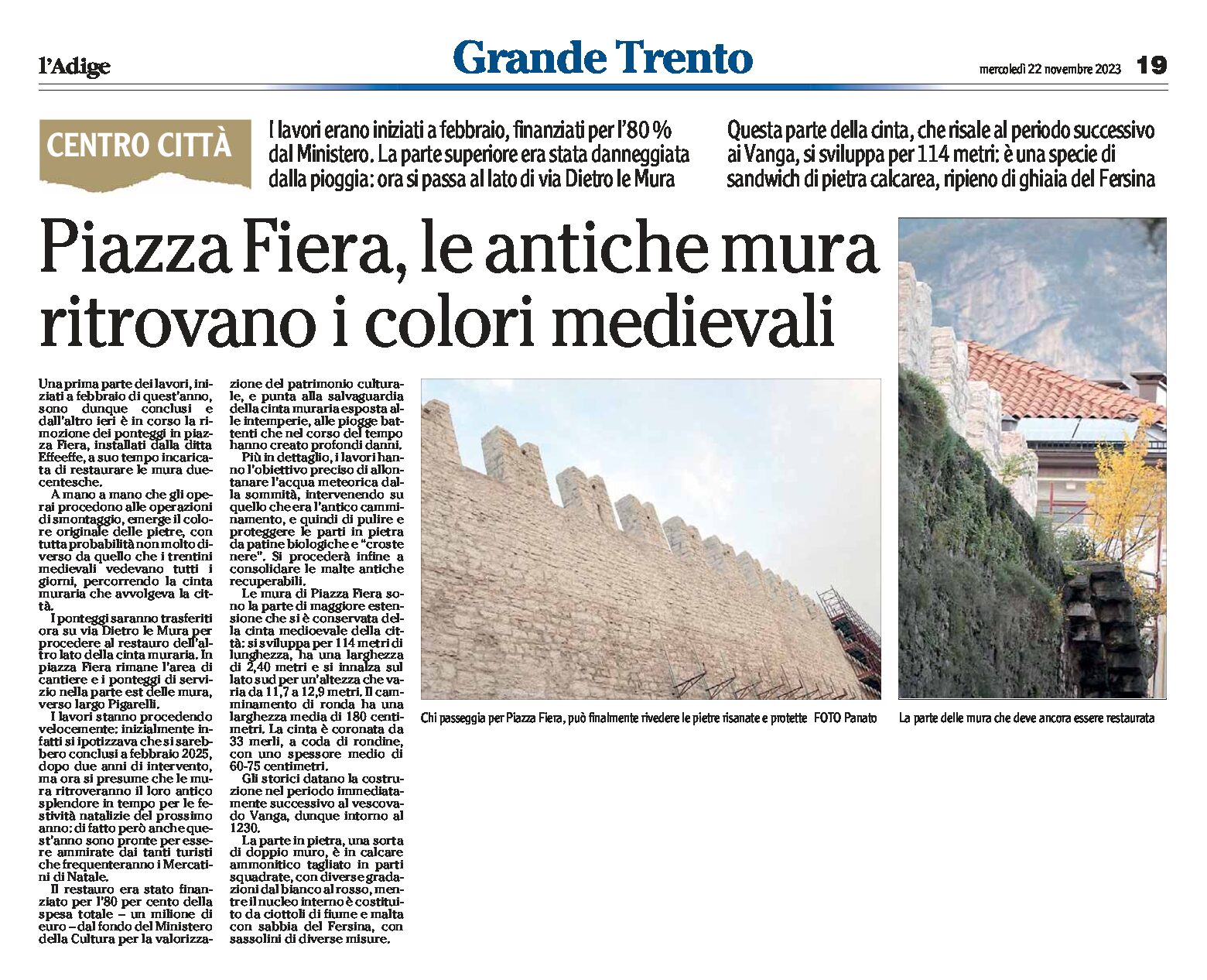 Trento: in piazza Fiera, le antiche mura a vista