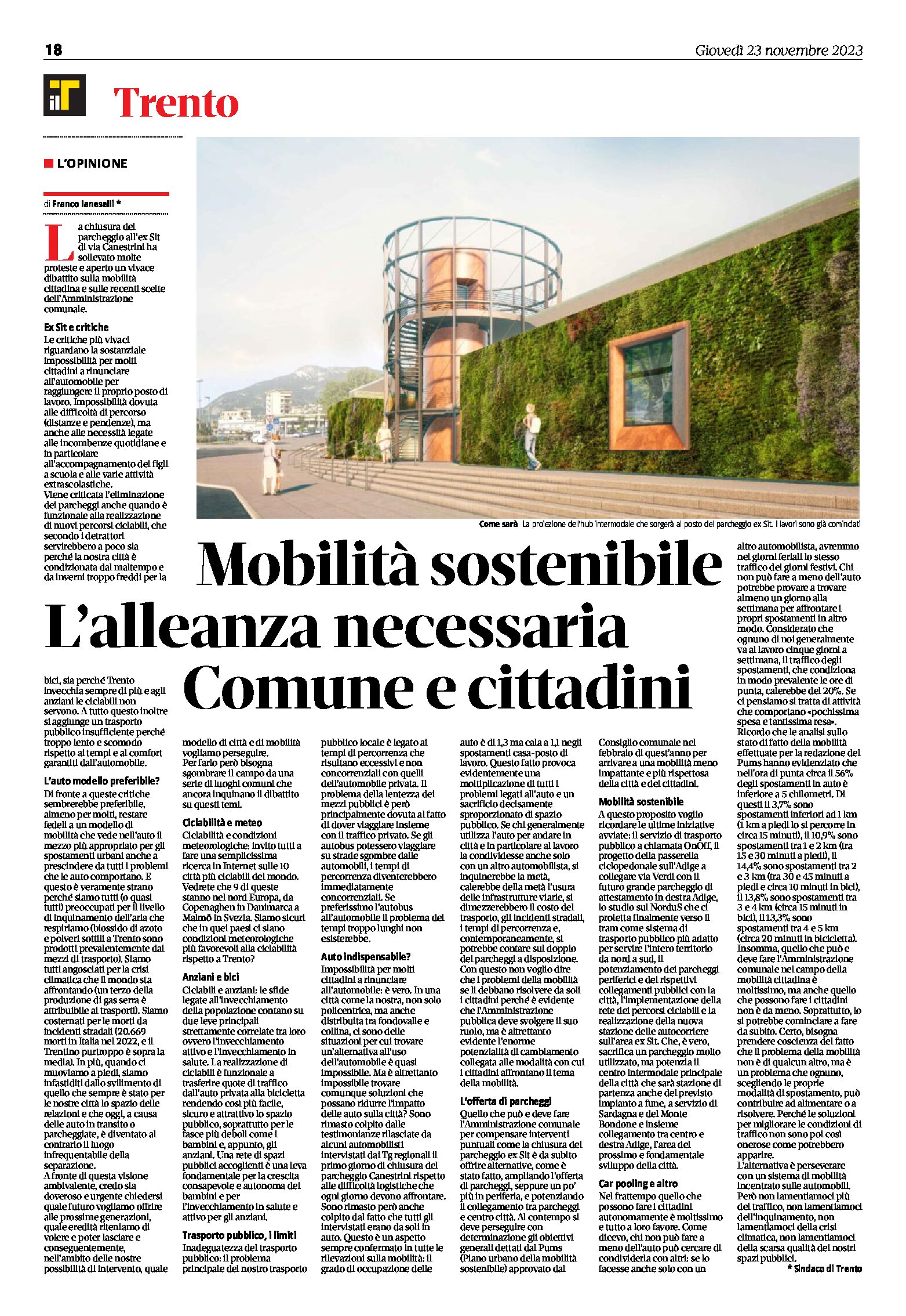 Trento: mobilità sostenibile. Opinione del sindaco Ianeselli