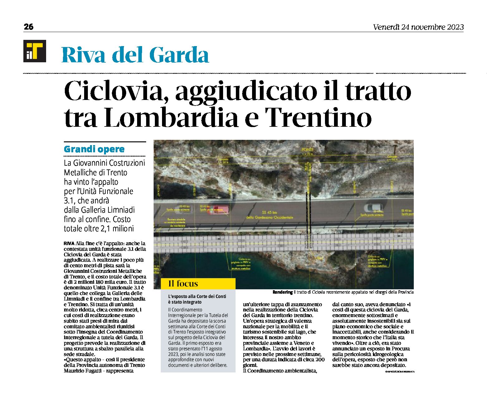 Ciclovia del Garda: aggiudicato il tratto tra Lombardia e Trentino