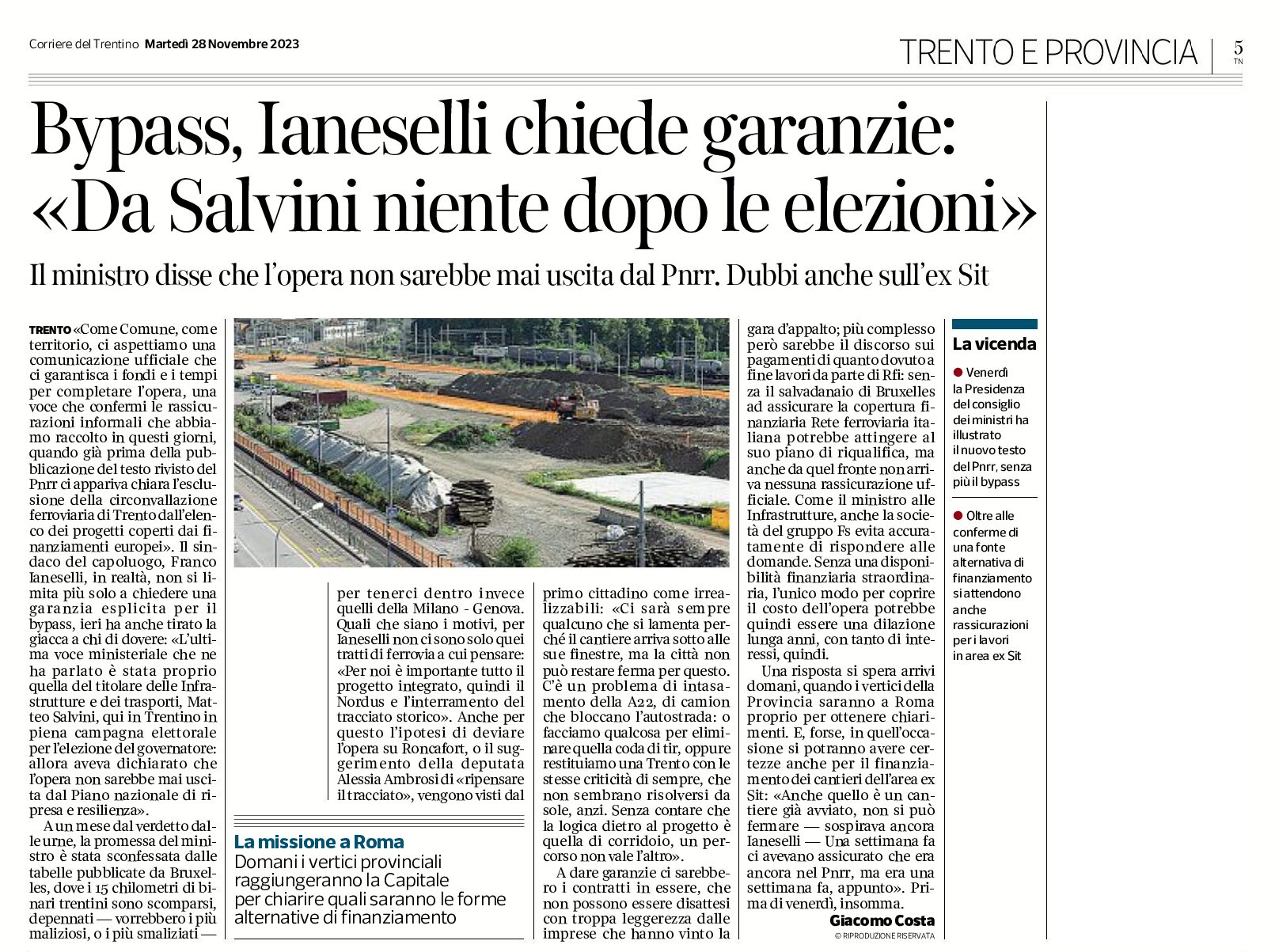 Trento, bypass: Ianeselli chiede garanzie “da Salvini niente dopo le elezioni”