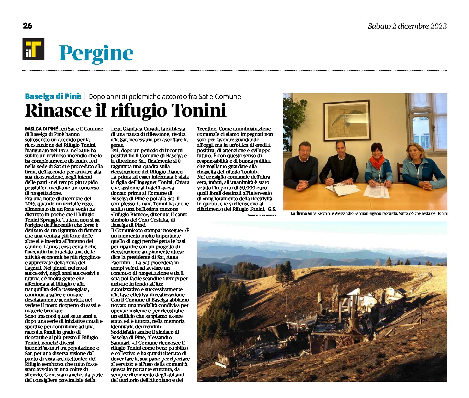 Baselga di Pinè: rinasce il rifugio Tonini