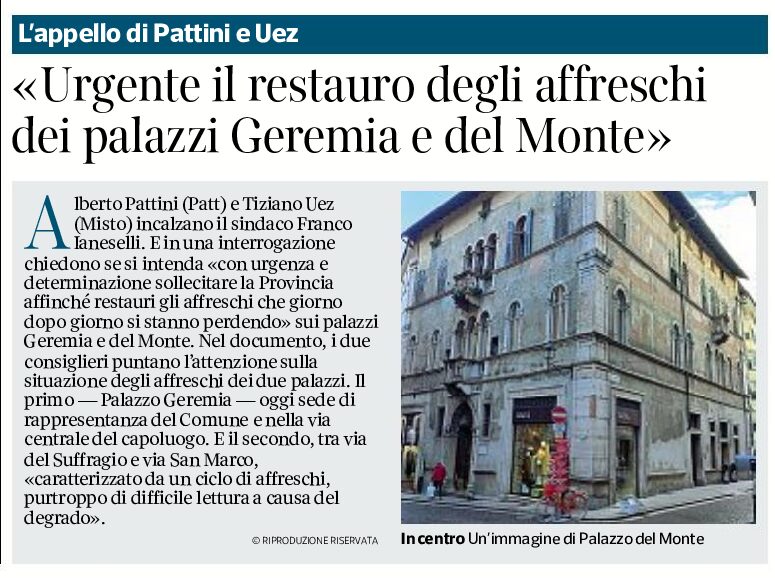 Trento: urgente il restauro degli affreschi dei palazzi Geremia e del Monte