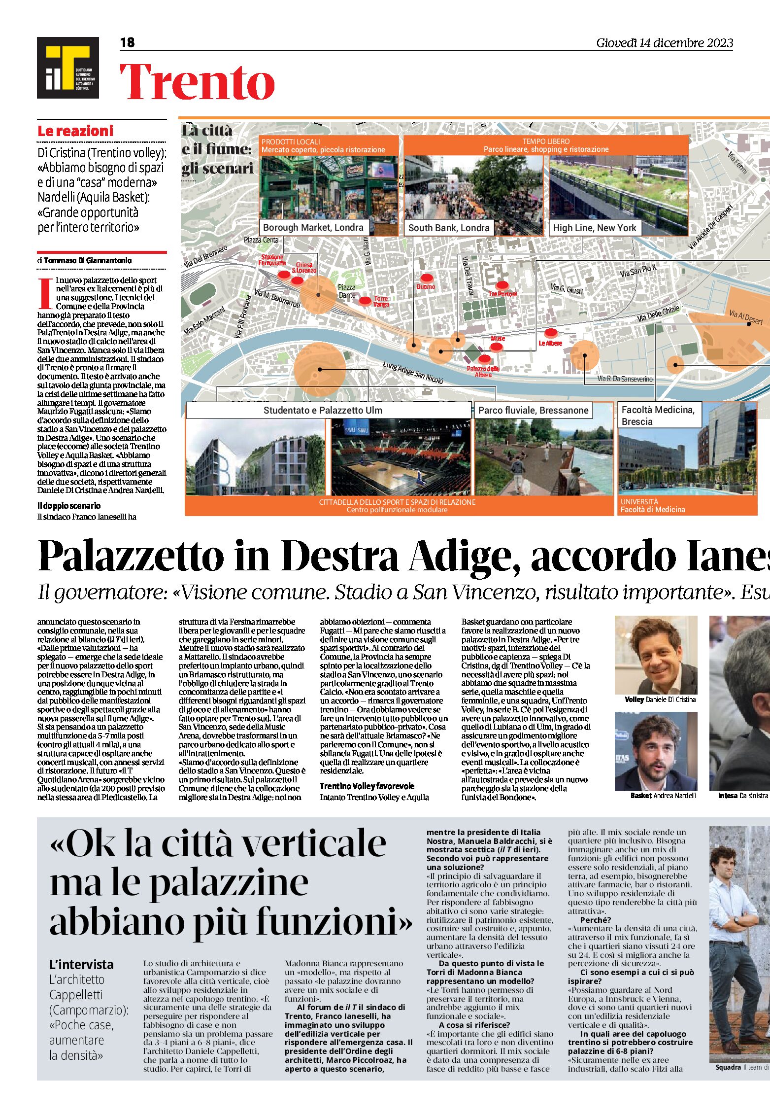 Trento: palazzetto dello sport in Destra Adige, stadio a San Vincenzo, visione comune Ianeselli-Fugatti