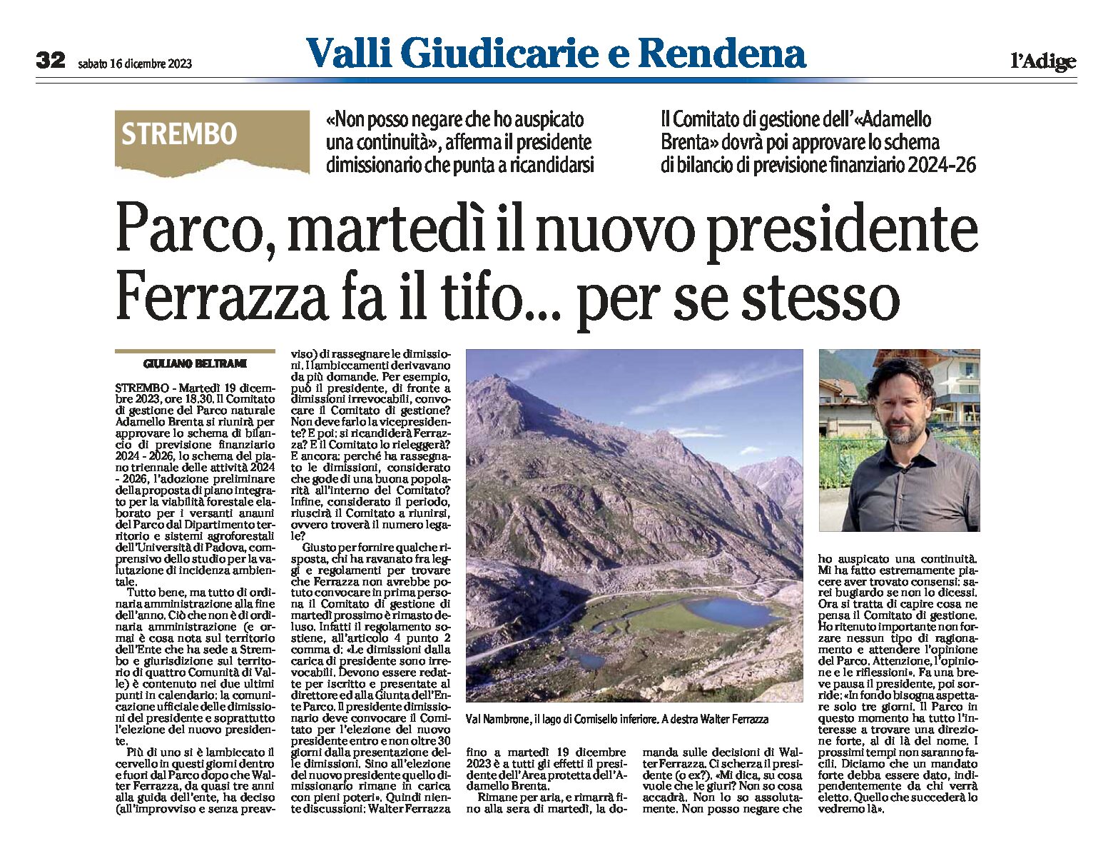 Parco Adamello Brenta: martedì il nuovo presidente