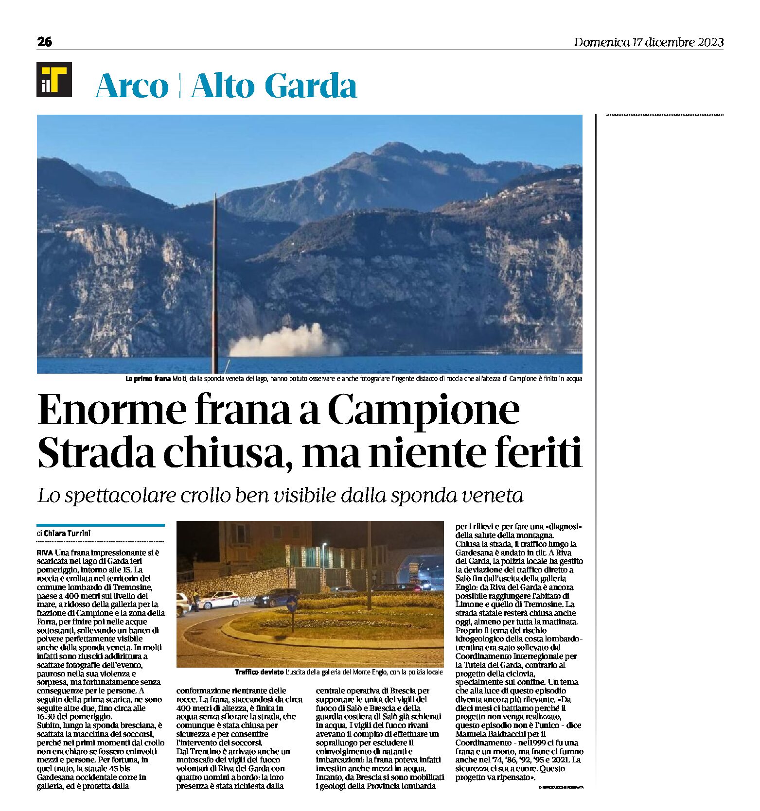 Lago di Garda: enorme frana a Campione. Strada chiusa