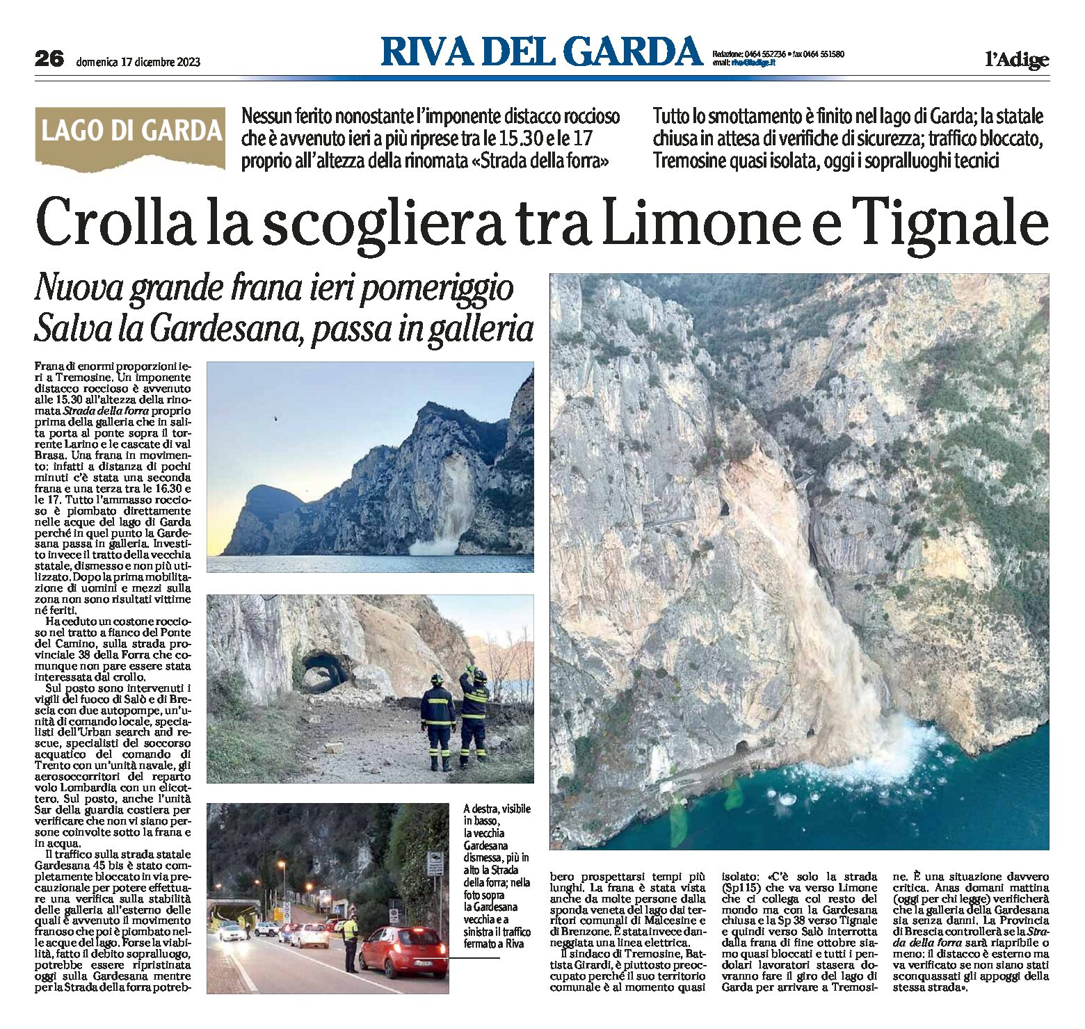 Lago di Garda: crolla la scogliera tra Limone e Tignale