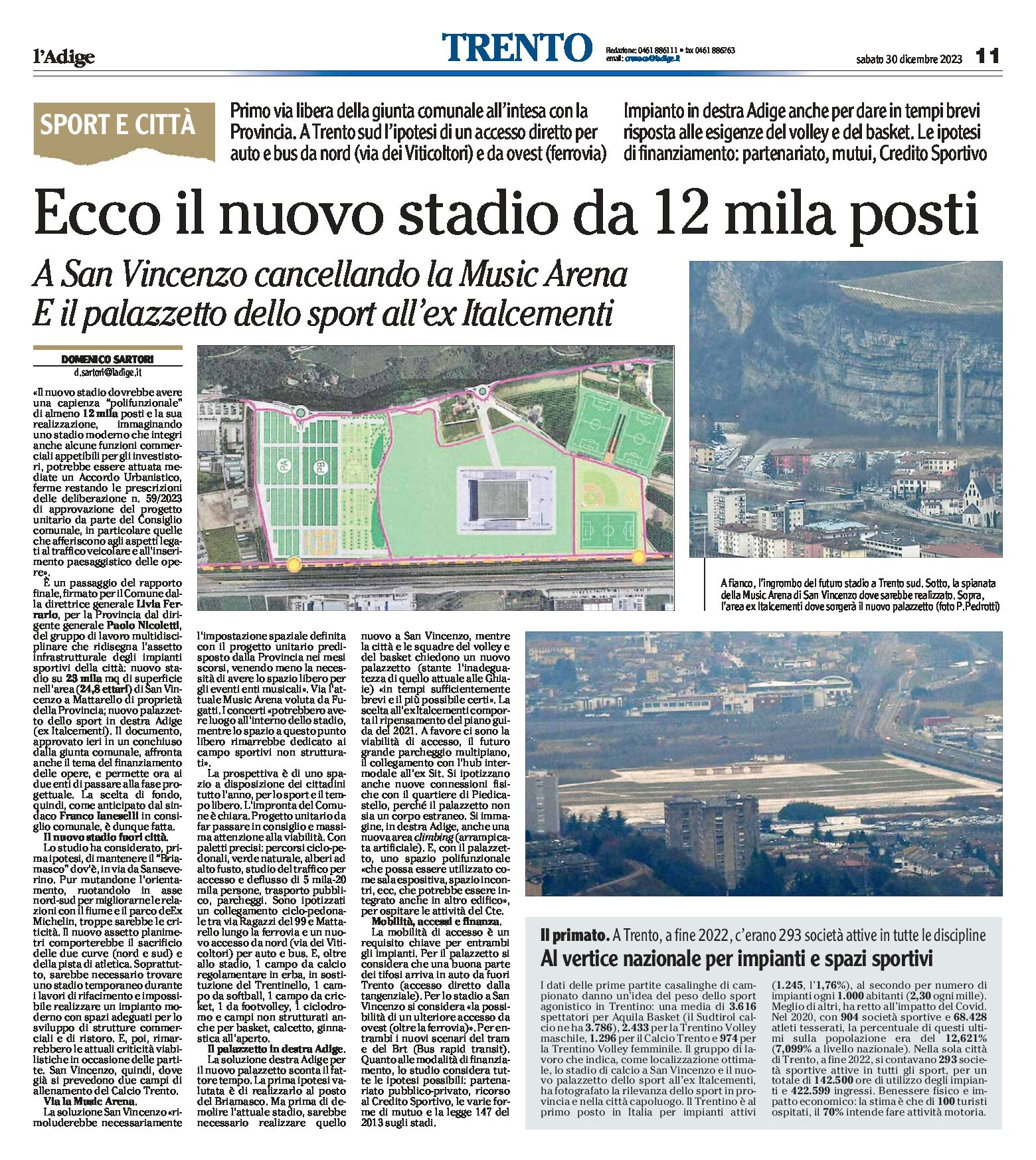 Trento: ecco il nuovo stadio da 12 mila posti. A San Vincenzo, via la Music Arena