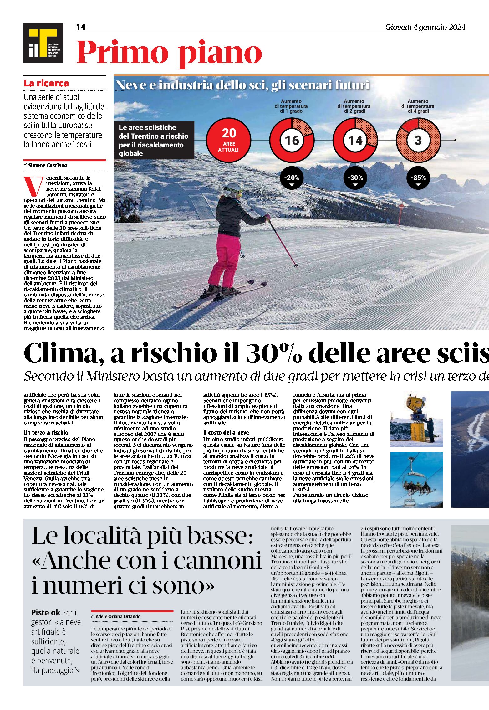 Clima: a rischio il 30% delle aree sciistiche del Trentino