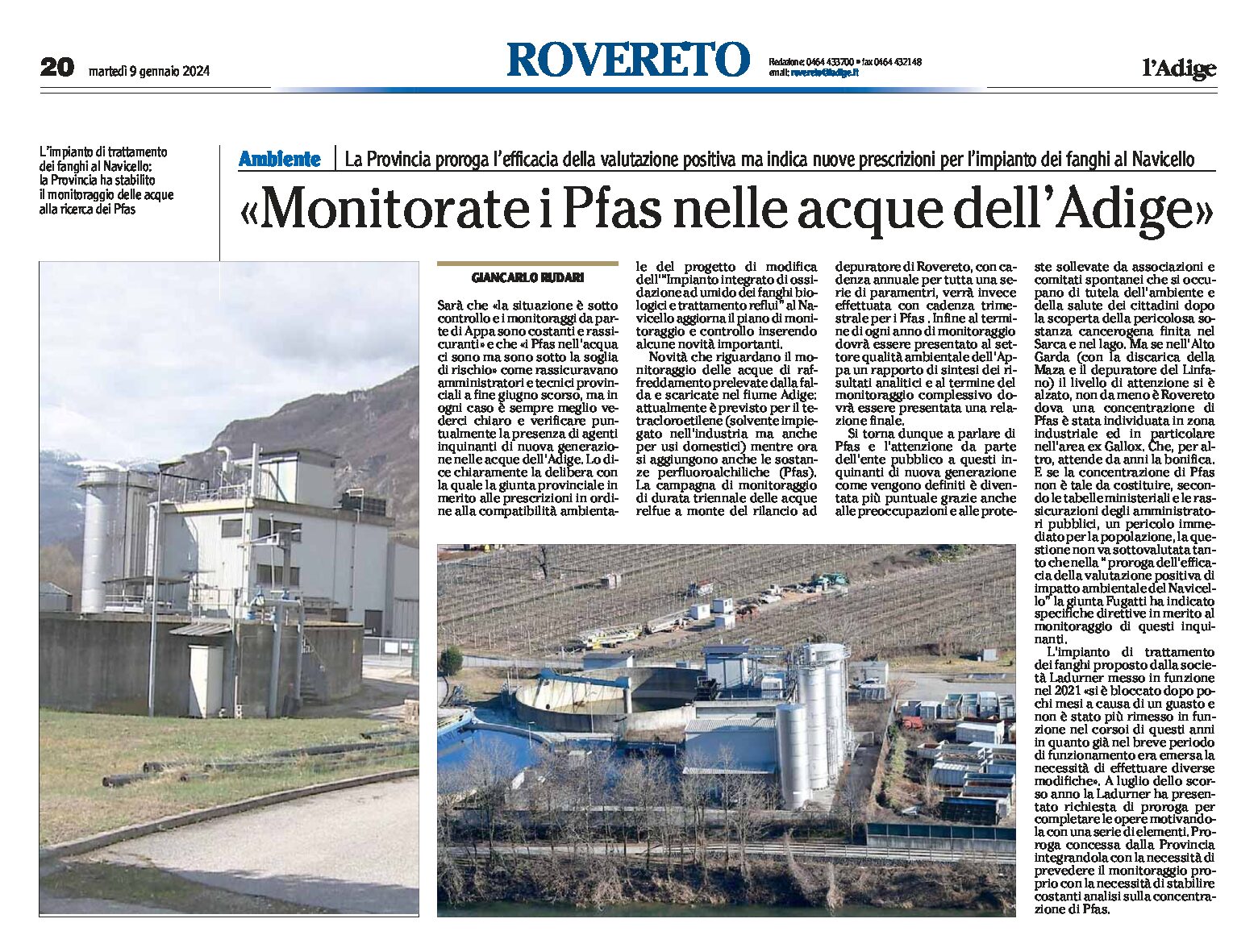 Rovereto, ambiente: la Provincia “monitorate i Pfas nelle acque dell’Adige”