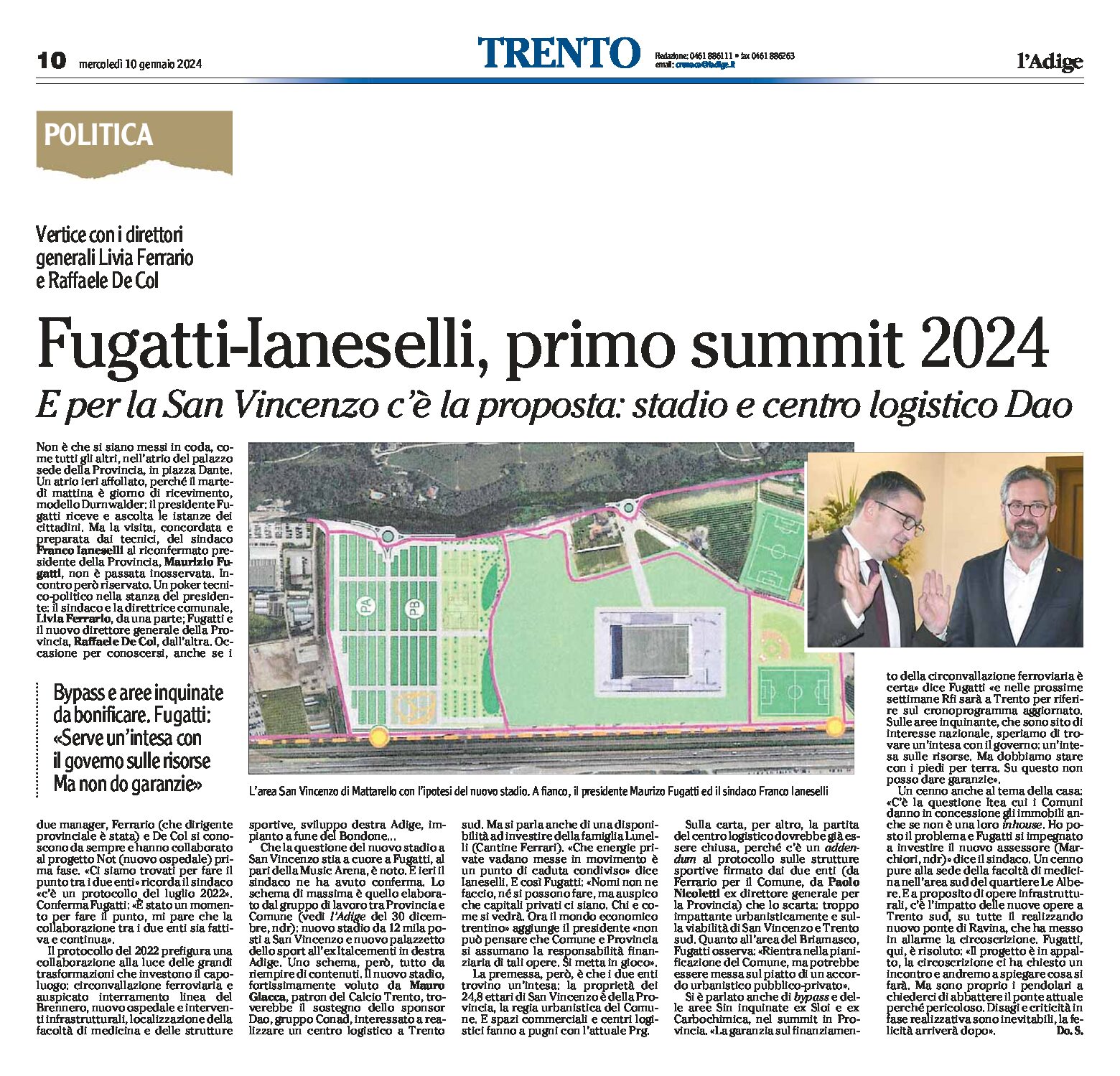 Trento: Fugatti-Ianeselli, primo summit 2024