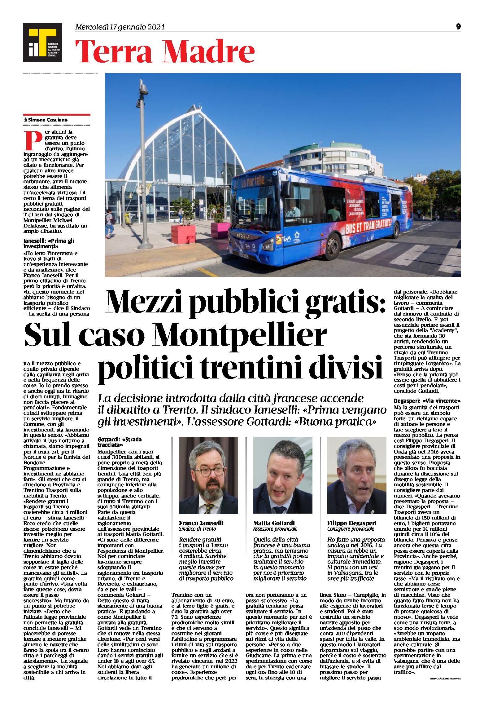 Mezzi pubblici gratis: sul caso Montpellier politici trentini divisi