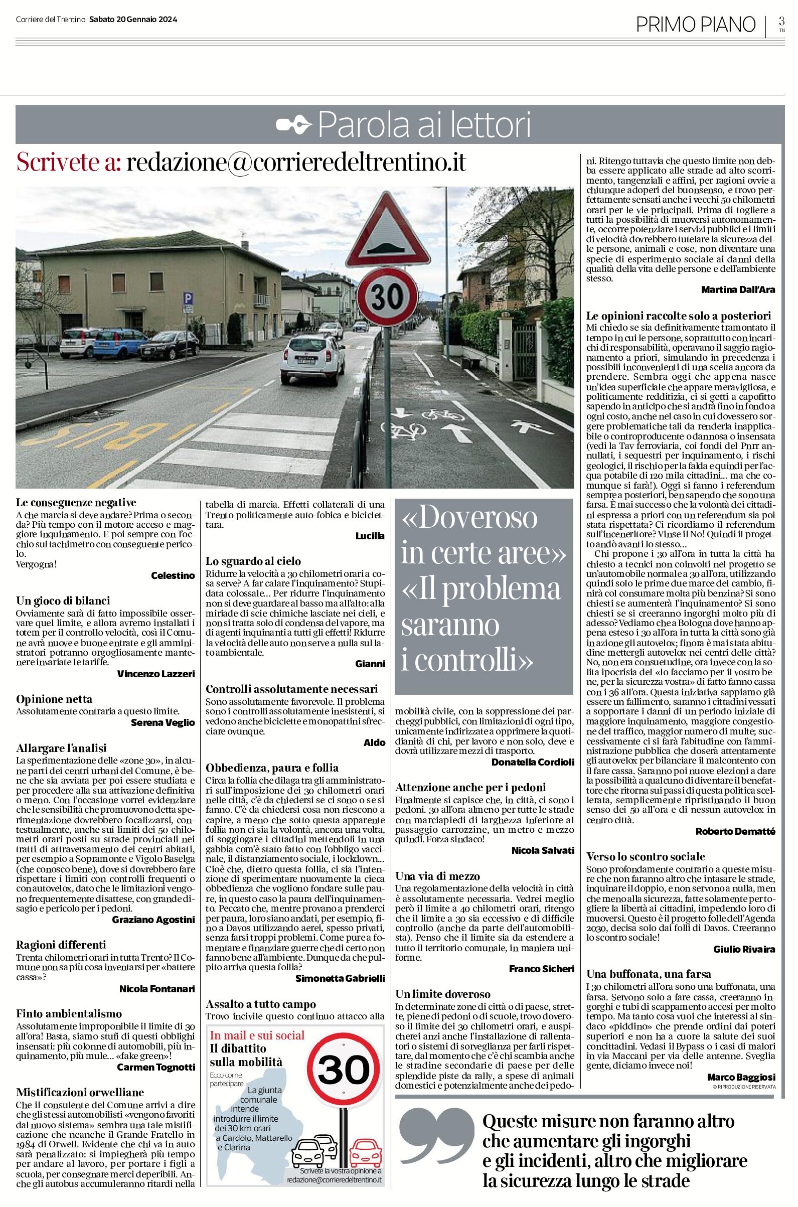 Zone 30, parola ai lettori: scrivete a “redazione@corrieredeltrentino.it”