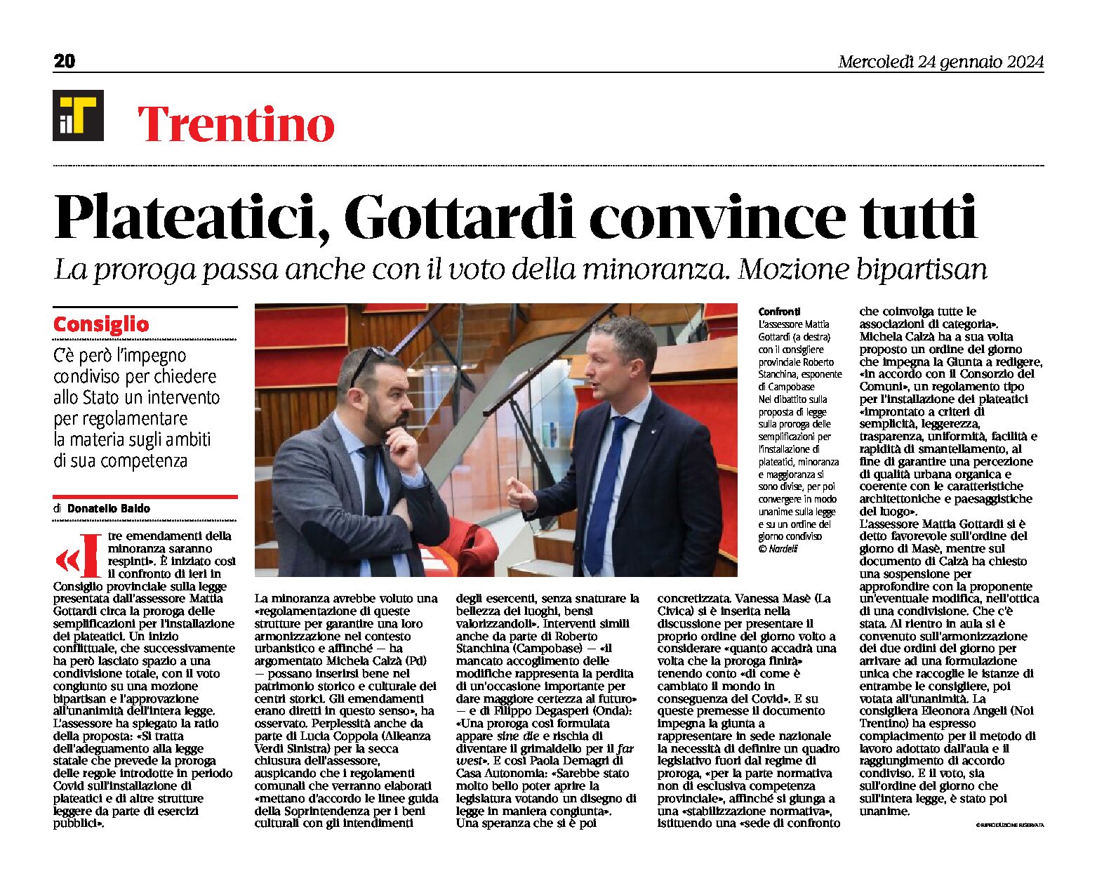 Trentino, plateatici: Gottardi convince tutti
