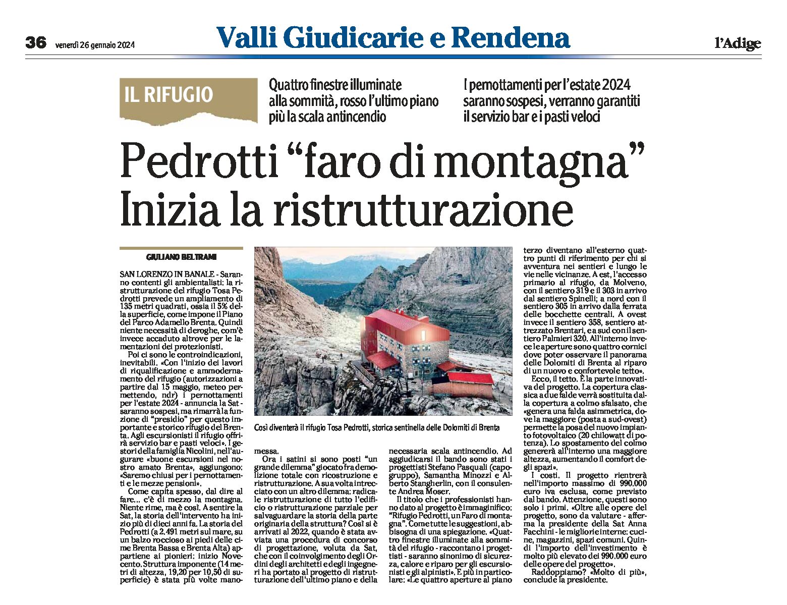 Rifugio Pedrotti: “faro di montagna”, inizia la ristrutturazione