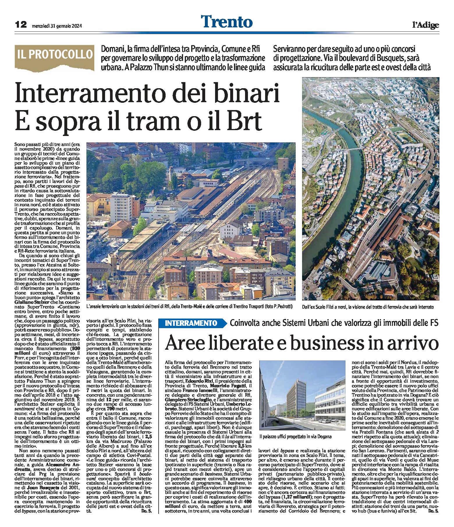 Trento: interramento dei binari, e sopra il tram o il Brt