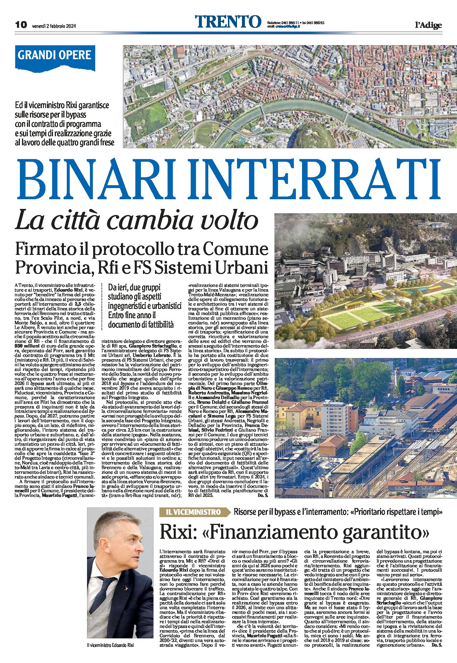 Trento, bypass: binari interrati, la città cambia volto. Firmato il protocollo tra Comune, Provincia, Rfi e Fs Sistemi Urbani