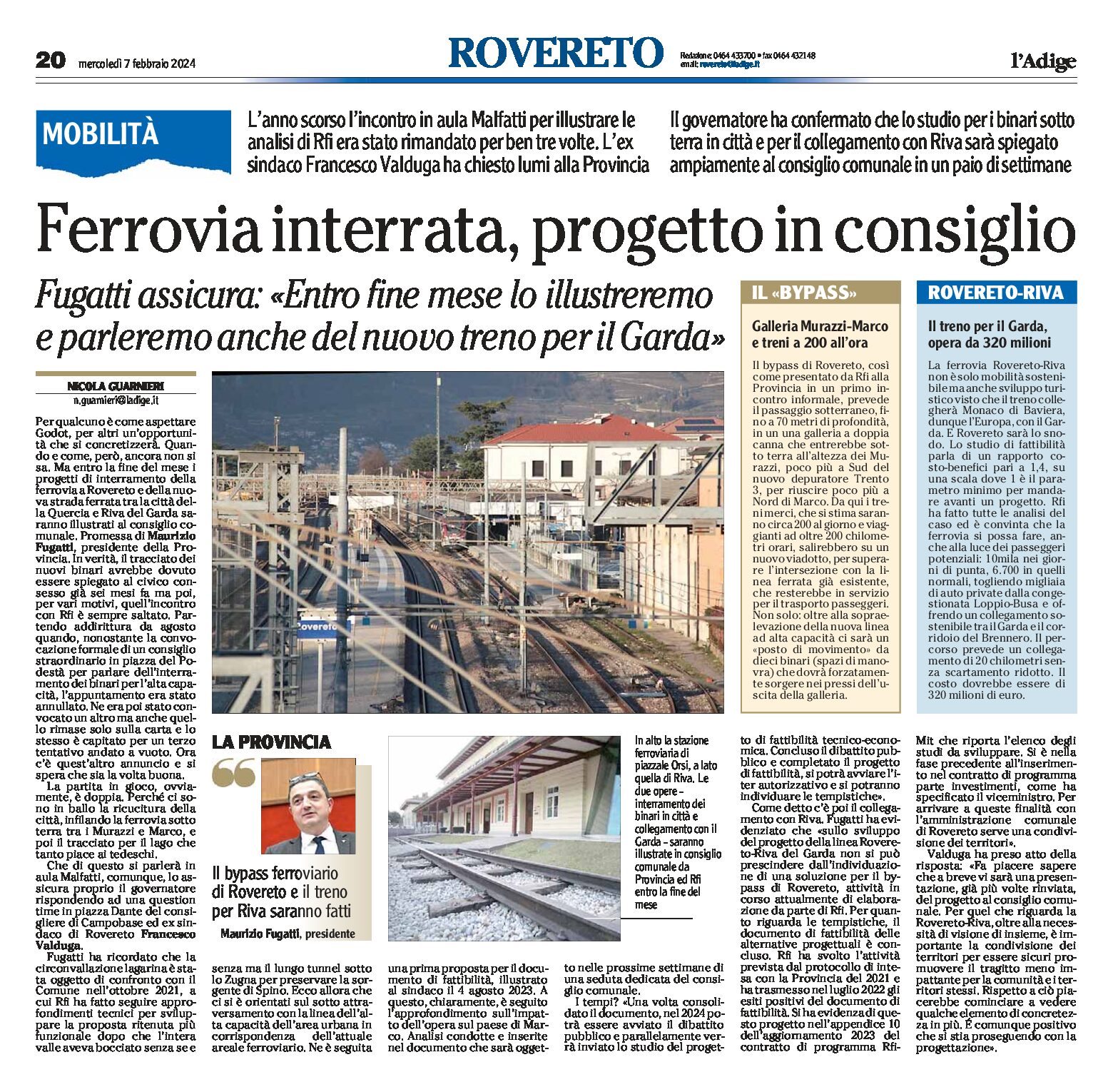 Rovereto: ferrovia interrata e nuovo treno del Garda, progetti illustrati al consiglio a fine mese