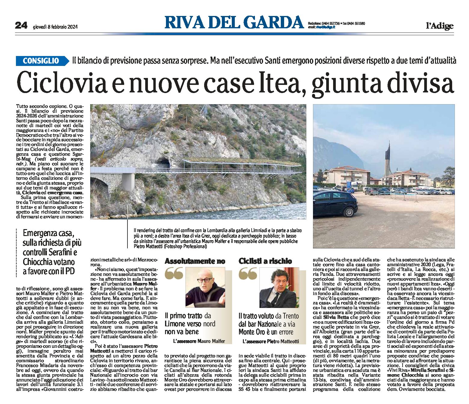Riva: Ciclovia del Garda e nuove case Itea, giunta divisa