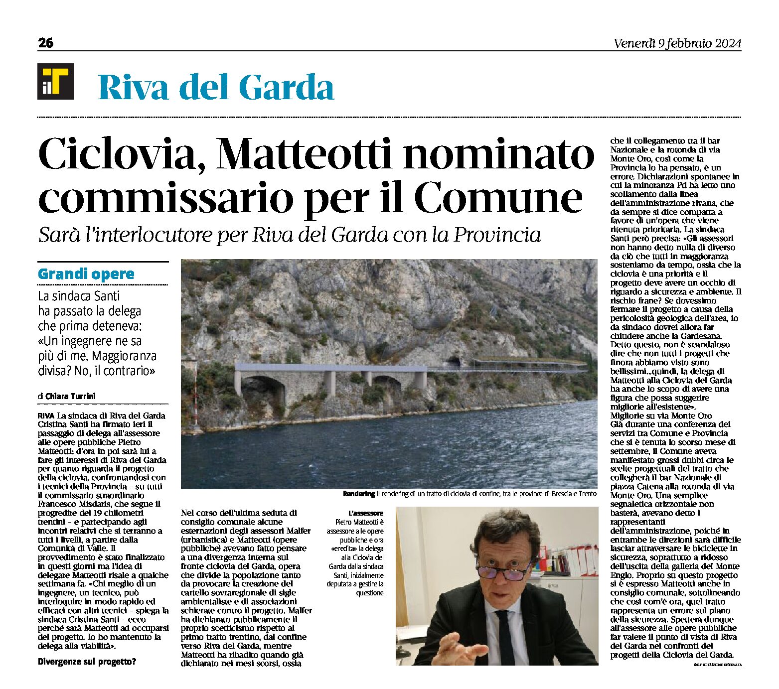 Ciclovia del Garda: Matteotti nominato commissario per il Comune di Riva