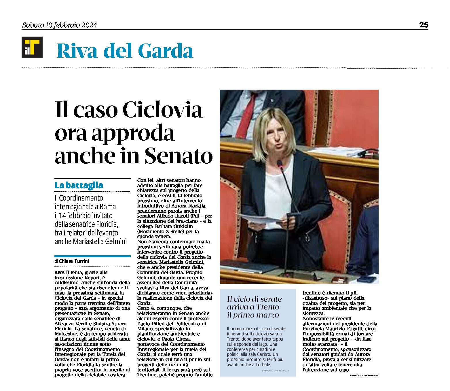 Riva: il caso Ciclovia ora approda anche in Senato