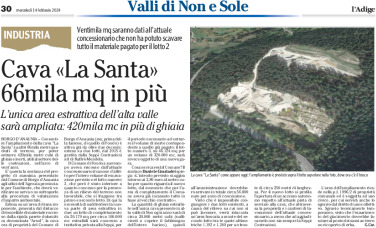 Valle di Non: cava “La Santa”, 66mila mq in più