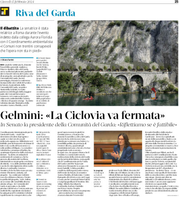 Riva: Gelmini ” la Ciclovia va fermata”