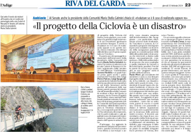 Ciclovia del Garda: anche per Gelmini “il progetto è un disastro”