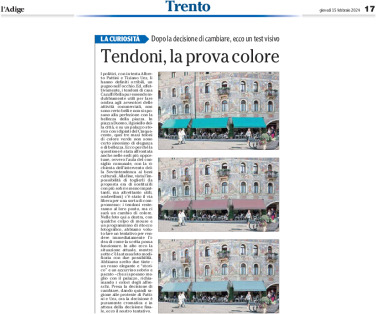 Trento, piazza Duomo: tendoni, ecco la prova colore