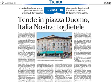 Trento, Italia Nostra: togliete le tende in piazza Duomo