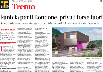 Trento: funivia per il Bondone, privati forse fuori