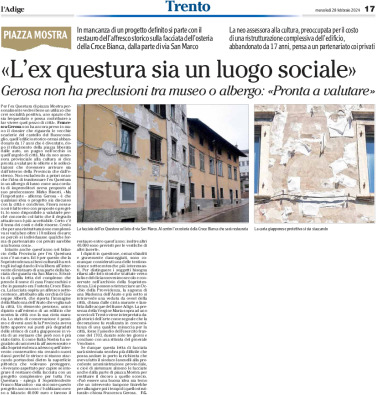 Trento: Gerosa “la ex questura sia un luogo sociale”