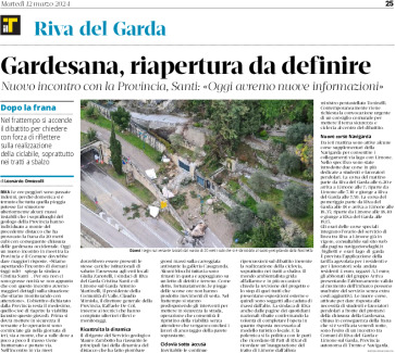 Riva, Gardesana: riapertura da definire. Nuovo incontro con la Provincia