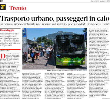 Trento: trasporto urbano, passeggeri in calo