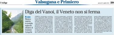 Diga del Vanoi: il Veneto non si ferma