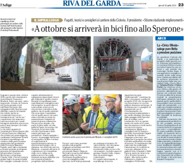 «A ottobre si arriverà in bici fino allo Sperone» Fugatti, tecnici e consiglieri al cantiere della Ciclovia