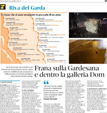 Riva: frana sulla Gardesana e dentro la galleria Dom