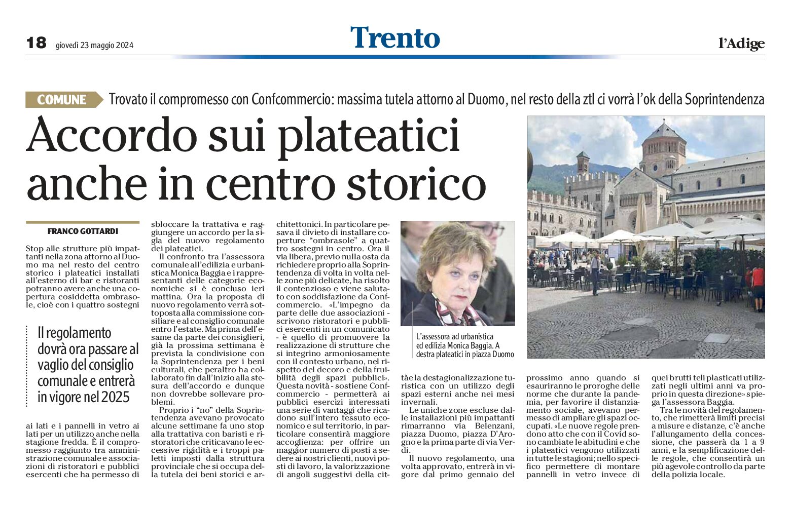 Trento: accordo sui plateatici anche in centro storico