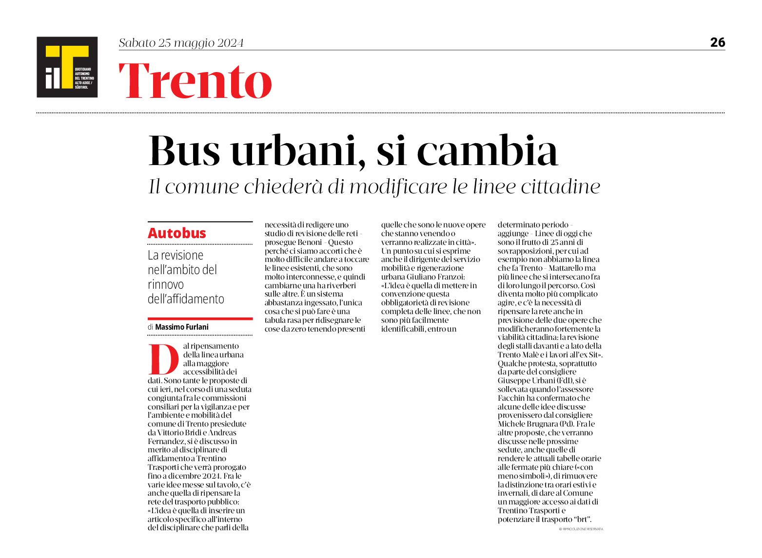 Trento: bus urbani, si cambia