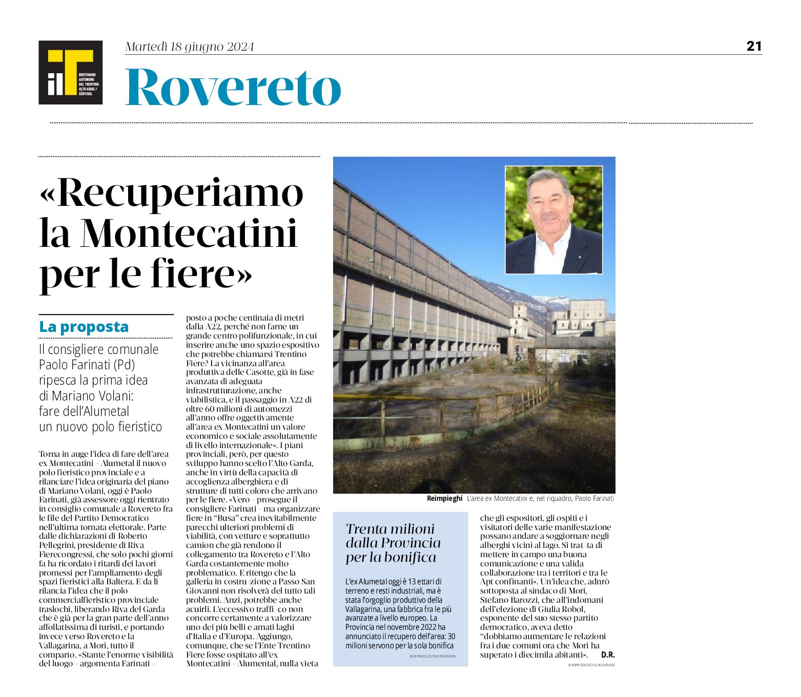 Rovereto, Alumetal: “recuperiamo la Montecatini per le fiere”