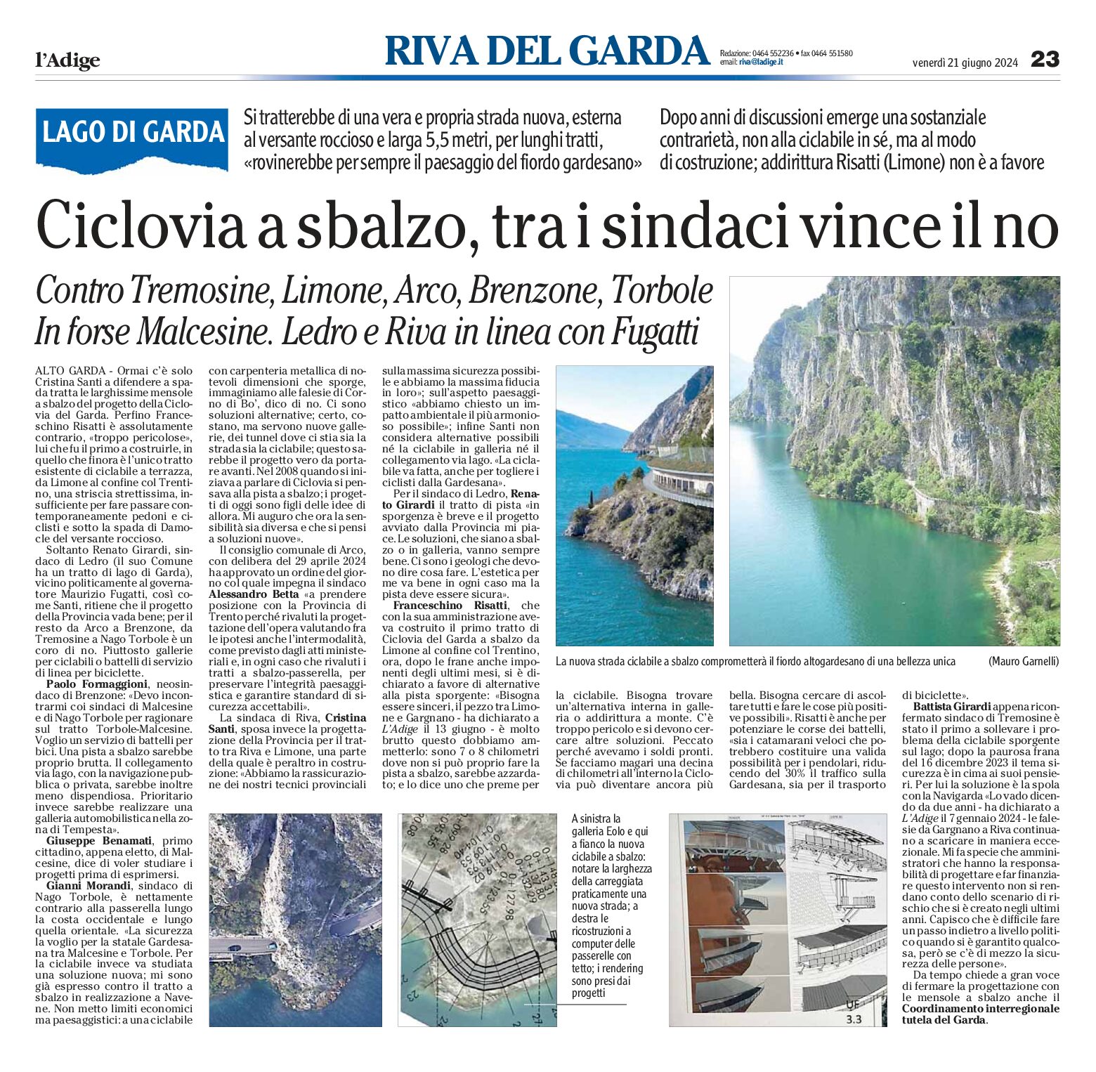 Lago di Garda: ciclovia a sbalzo, tra i sindaci vince il no