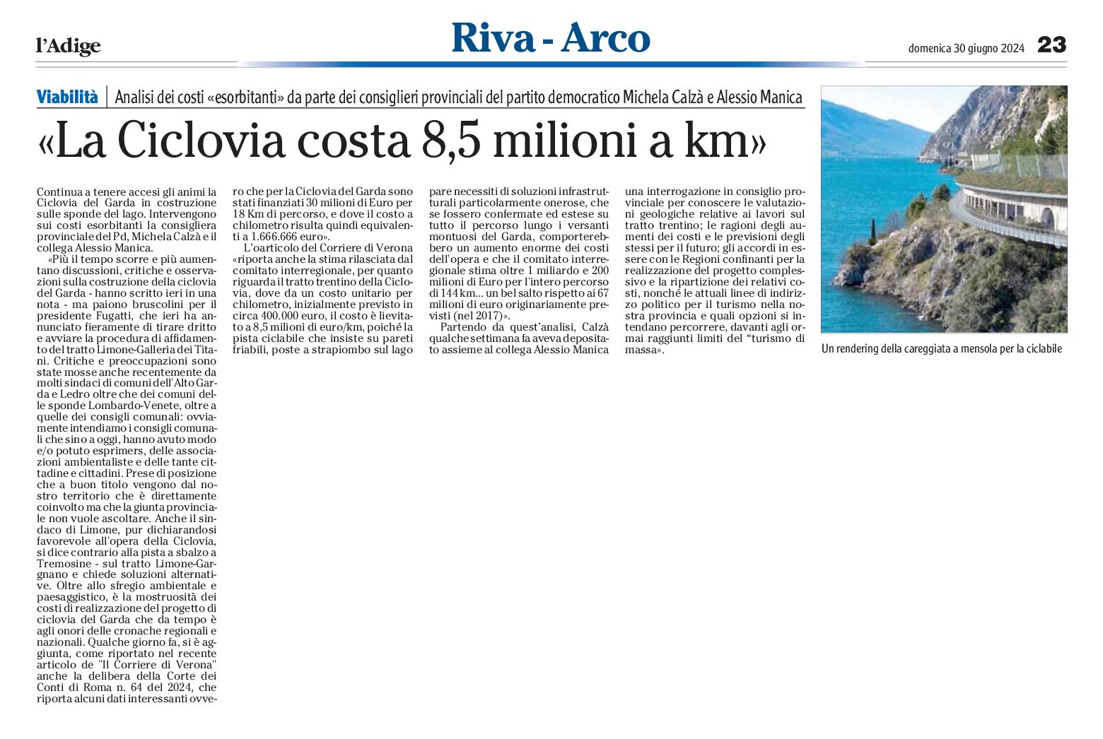 Riva, ciclovia: costa 8,5 milioni al km